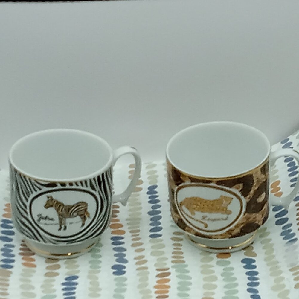 Jungle Theme 80s Leopard Zebra Ceramic Coffee Pedestal Cups 8oz Barware 2 pc - Picture 10 of 10